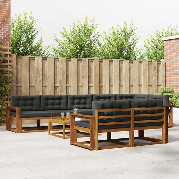 vidaXL Outdoor-Sofagarnitur mit Kissen 9 pcs Natur und Anthrazit