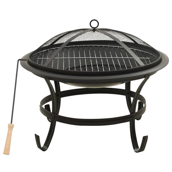 vidaXL 2-in-1 Feuerschale und Grill mit Schürhaken 56x56x49 cm Stahl