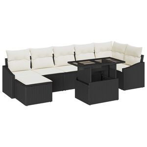 vidaXL Garten-Sofa-Set mit Kissen mit Speicher 8 pcs Schwarz und Creme