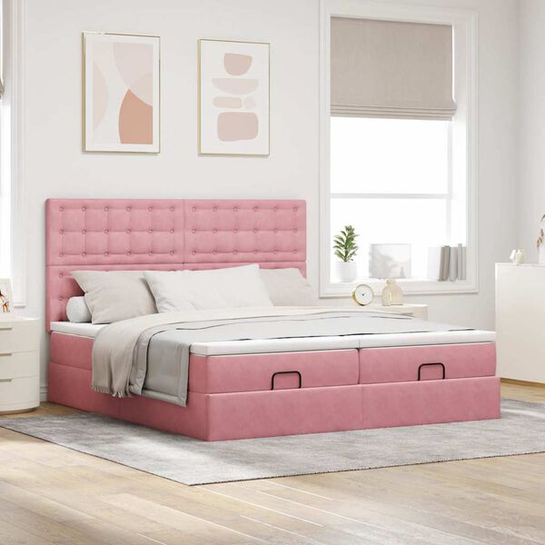 vidaXL Ottoman-Bett mit Matratzen Rosa 200x200 cm Samt