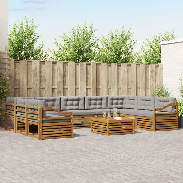 vidaXL Sofagarnituren 10 pcs Nat&uuml;rlich und Hellgrau Massivholz Akazie
