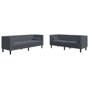 vidaXL 2-tlg. Chesterfield-Sofa-Set mit Nackenrollen Dunkelgrau Samt