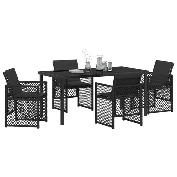 vidaXL Garten Essgruppe 5 pcs Schwarz Poly-Rattan