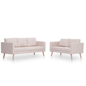 vidaXL 2-tlg. Sofagarnitur Stoff Cremewei&szlig;
