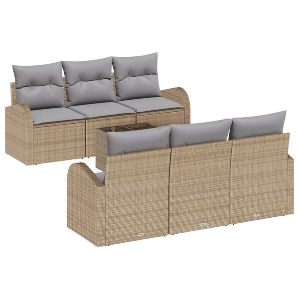 vidaXL Gartensofa-set mit Speicher 7 pcs Beige und Grau Poly-Rattan