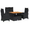 vidaXL 4-tlg. Garten-Essgruppe mit Kissen Schwarz Poly Rattan
