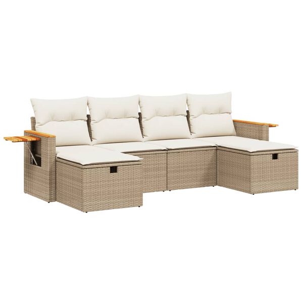 vidaXL 6-tlg. Garten-Sofagarnitur mit Kissen Beige Poly Rattan