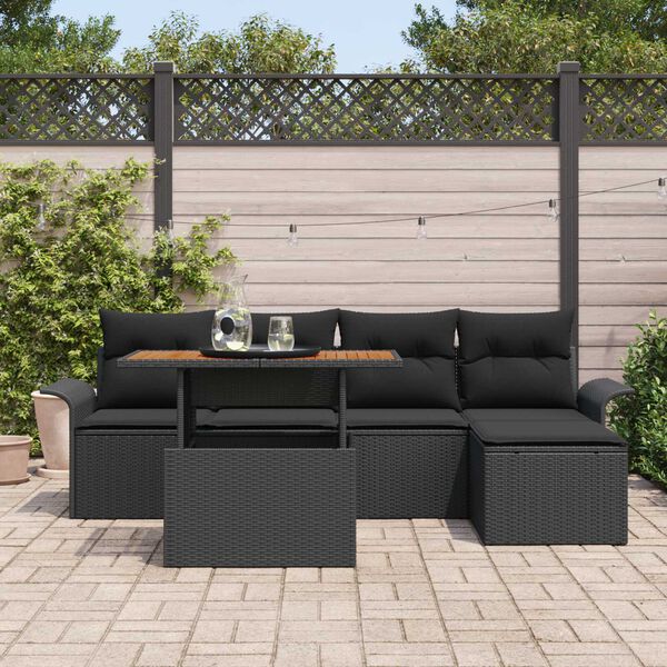 vidaXL Garten-Sofa-Set mit Speicher 6 pcs Schwarz Poly Rattan