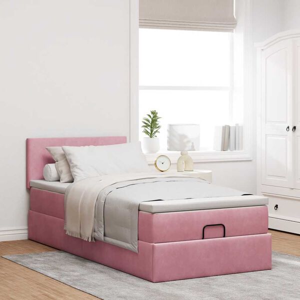 vidaXL Ottoman-Bett mit Matratze Rosa 100x200 cm Samt
