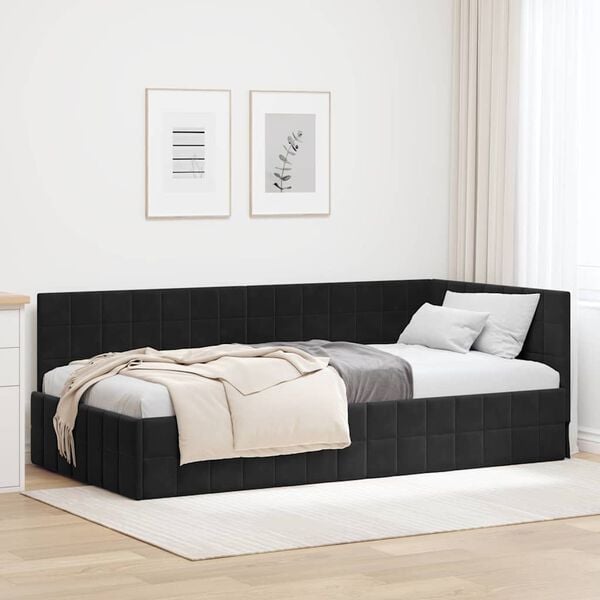 vidaXL Eckbettgestell mit Kopfteil Schwarz 90 cm x 190 cm Samt