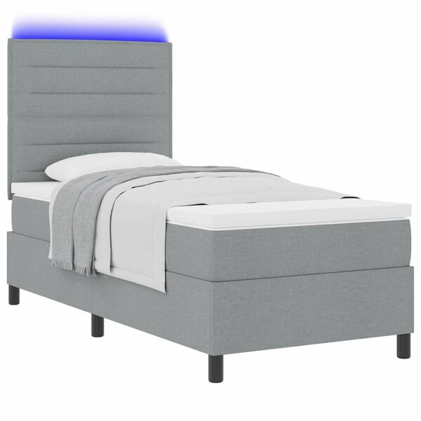 vidaXL Boxspringbett mit Matratze mit LED Hellgrau 100 x 200 cm Stoff