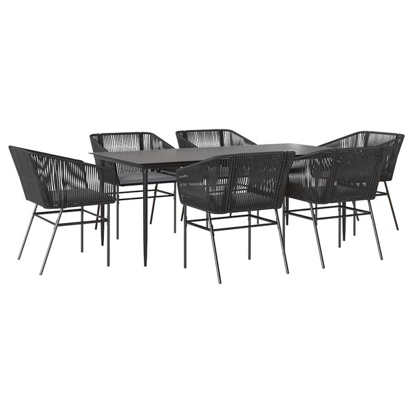 vidaXL 7-tlg. Garten-Essgruppe mit Kissen Schwarz Poly Rattan Glas