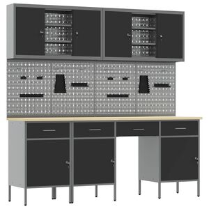 vidaXL Werkbank 10 Stk. Schwarz und Grau Ingenieure Holz und Stahl