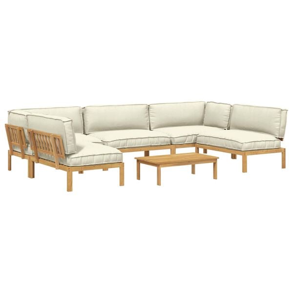 vidaXL Sofa Set mit Kissen Uni 6 pcs Creme Massivholz Akazie