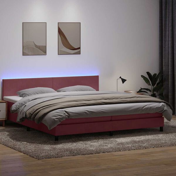 vidaXL Boxspringbett mit Matratze & LED Rosa 200x210 cm Samt