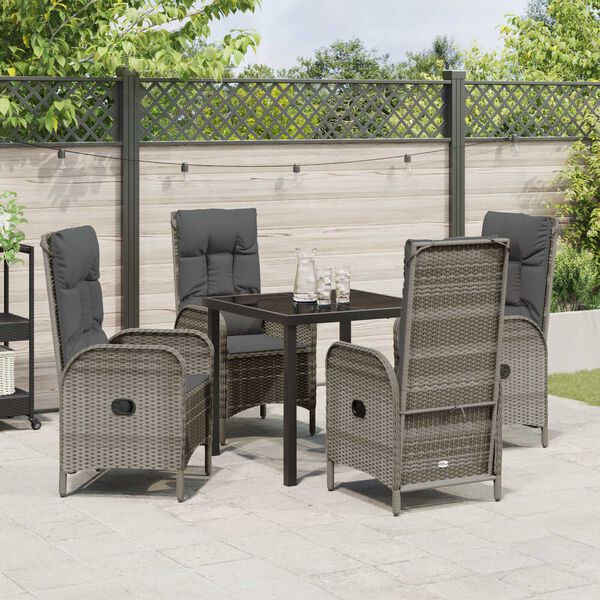 vidaXL Garten Essgruppe mit Kissen 5 pcs Grau Poly-Rattan