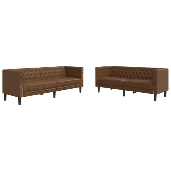 vidaXL 2-tlg. Chesterfield-Sofa-Set Braun Kunstleder Wildleder-Optik