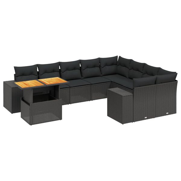 vidaXL 10-tlg. Garten-Sofagarnitur mit Kissen Schwarz Poly Rattan
