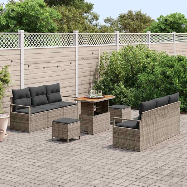 vidaXL Garten-Sofa-Set mit Speicher 9 pcs Grau Poly Rattan