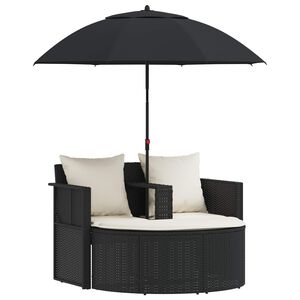 vidaXL Gartenbett mit Sonnenschirm Braun Poly Rattan