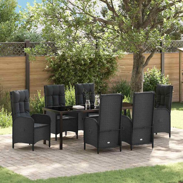 vidaXL Garten Essgruppe mit Kissen 7 pcs Schwarz Poly-Rattan
