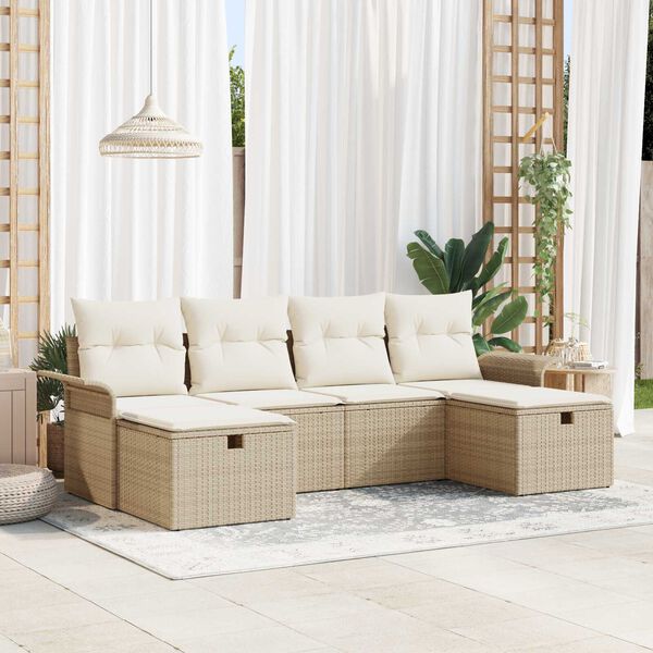 vidaXL Gartensofa-set mit Kissen 6 pcs Beige und Creme Poly-Rattan