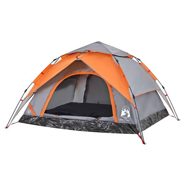 vidaXL Kuppel-Campingzelt 4 Personen Grau und Orange Quick Release