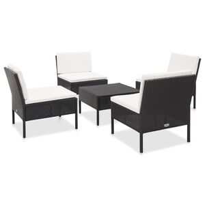 vidaXL 5-tlg. Garten-Sofagarnitur mit Auflagen Poly Rattan Schwarz