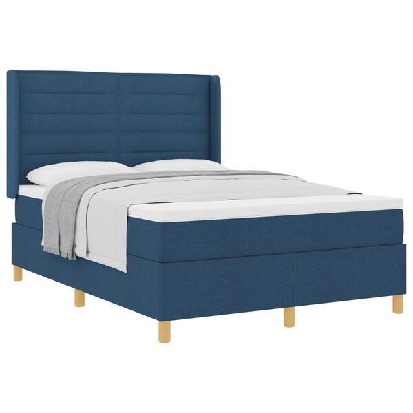 vidaXL Boxspringbett mit Matratze mit Kopfteil Blau 140 x 200 cm Stoff