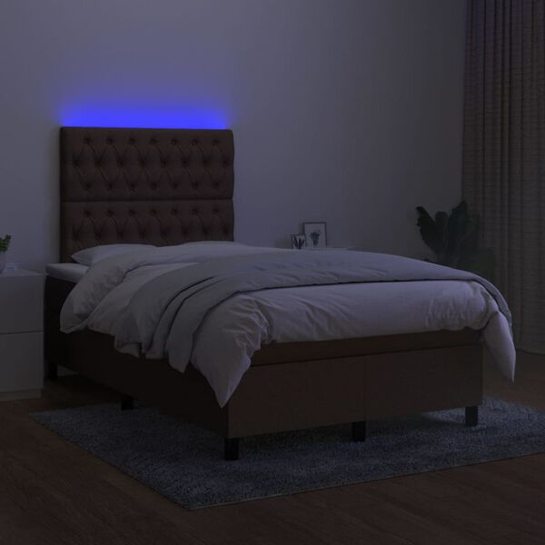 vidaXL Boxspringbett mit Matratze & LED Dunkelbraun 120x200 cm Stoff
