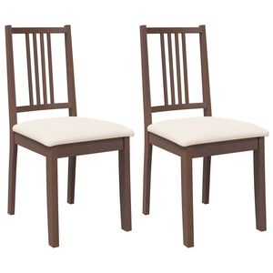 vidaXL Esszimmerst&uuml;hle mit Kissen 2 Stk. Braun Massivholz Gummibaum