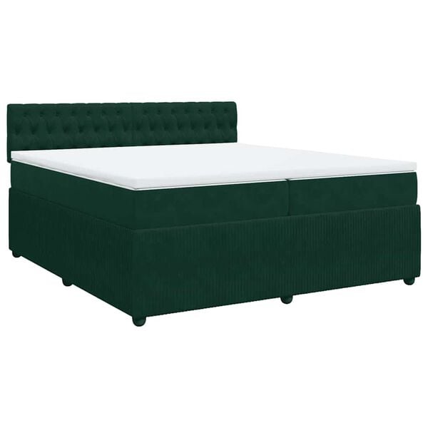 vidaXL Boxspringbett mit Matratze Dunkelgr&uuml;n 200x200 cm Samt