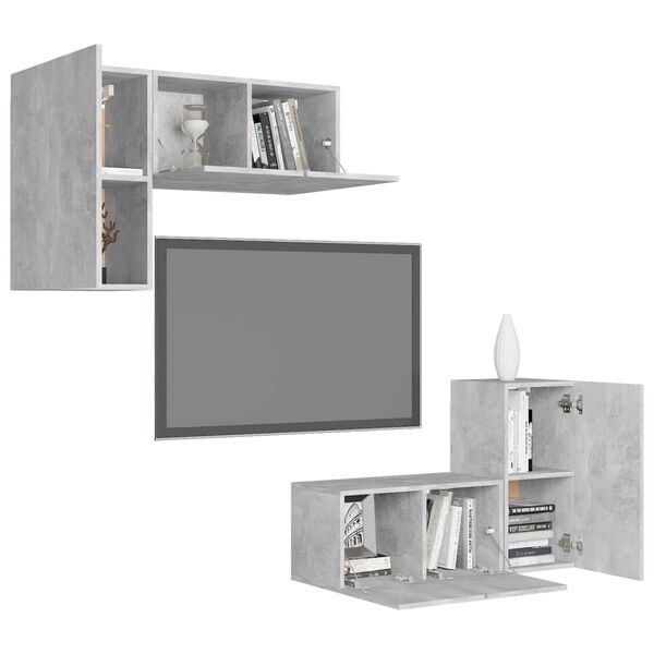 vidaXL 4-tlg. TV-Schrank-Set Betongrau Holzwerkstoff