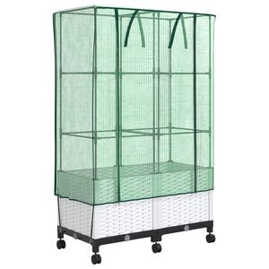 vidaXL Gartenplanter mit Gew&auml;chshausabdeckung und R&auml;dern 2 Stk. Wei&szlig;