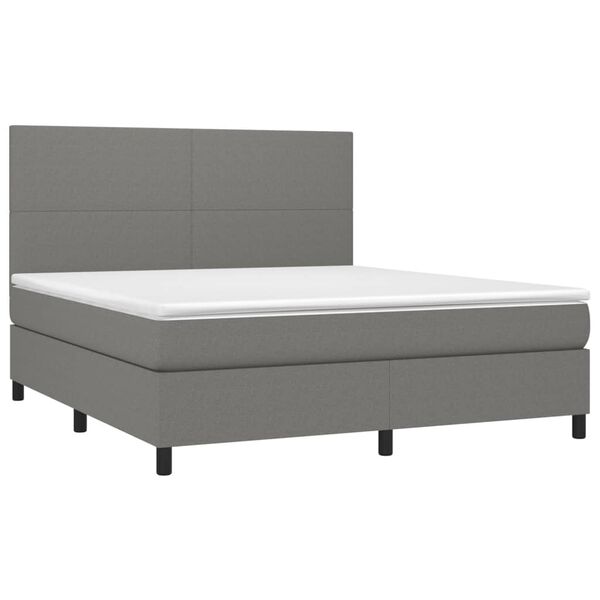 vidaXL Boxspringbett mit Matratze & LED Dunkelgrau 180x200 cm Stoff