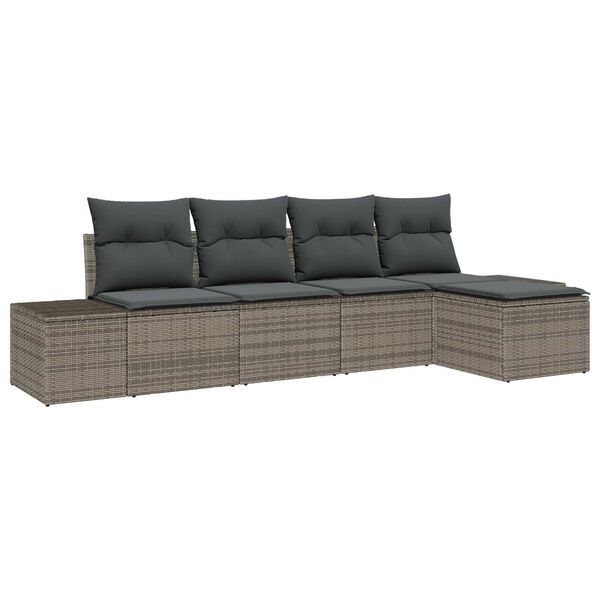 vidaXL Garten-Sofa-Set mit Kissen 5 pcs Grau Poly-Rattan
