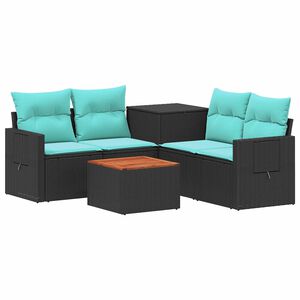 vidaXL Sofa Set 6 stk. Schwarz und Blau Polyrattan und Stahl