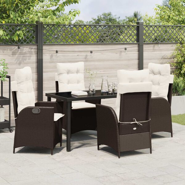 vidaXL Garten Essgruppe mit Kissen 5 pcs Braun Poly-Rattan