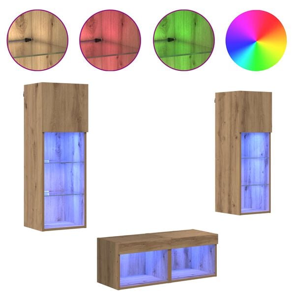 vidaXL TV-Wandregale 4 pcs Schwarz Eichen-Optik Holzwerkstoff