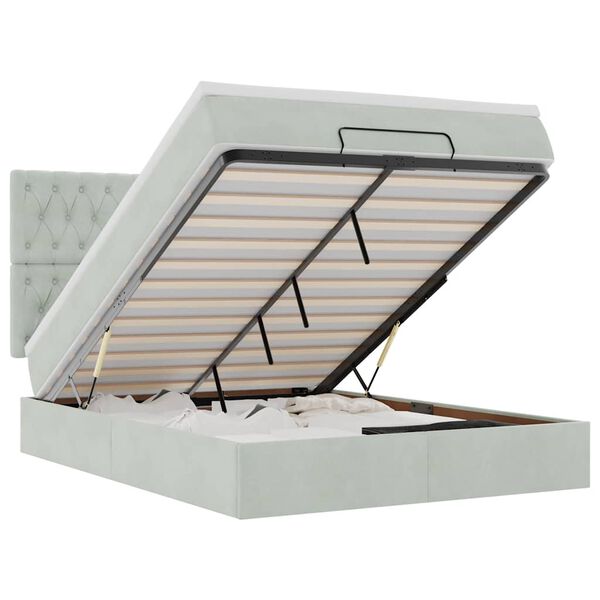 vidaXL Ottoman-Bett mit Matratzen & LEDs Hellgrau 140x190 cm Samt