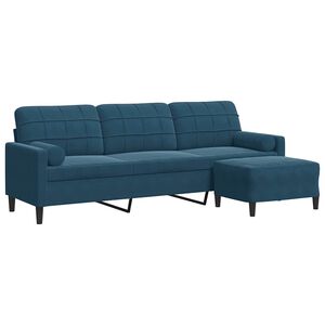 vidaXL 3-Sitzer-Sofa mit Hocker Blau 210 cm Samt