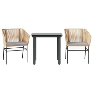 vidaXL 3-tlg. Garten-Essgruppe mit Kissen Braun Poly Rattan Glas