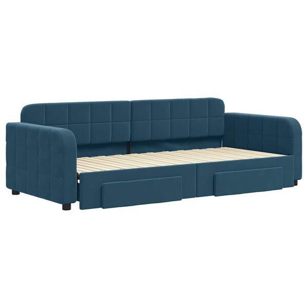 vidaXL Tagesbett Ausziehbar mit Schubladen Blau 90x200 cm Samt