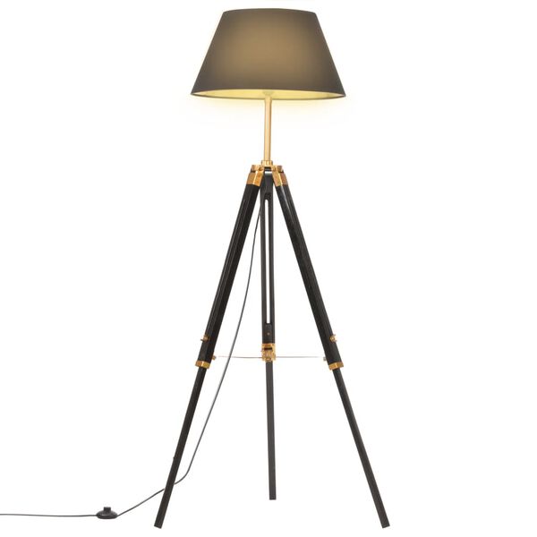vidaXL Stativlampe Schwarz und Golden Teak Massivholz 141 cm