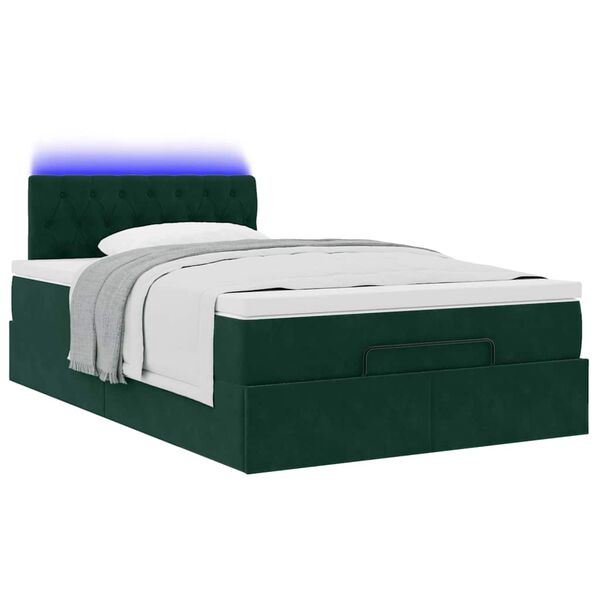 vidaXL Ottoman-Bett mit Matratze & LEDs Dunkelgr&uuml;n 120x200 cm Samt