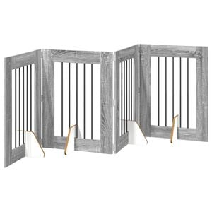 vidaXL Klappbares Hundetor mit St&auml;ndern 4 pcs Graues Sonoma 241 cm