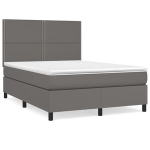 vidaXL Boxspringbett mit Matratze Grau 140x190 cm Kunstleder