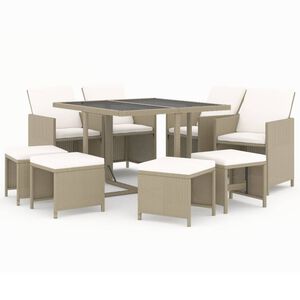 vidaXL 9-tlg. Garten-Essgruppe mit Kissen Poly Rattan Beige