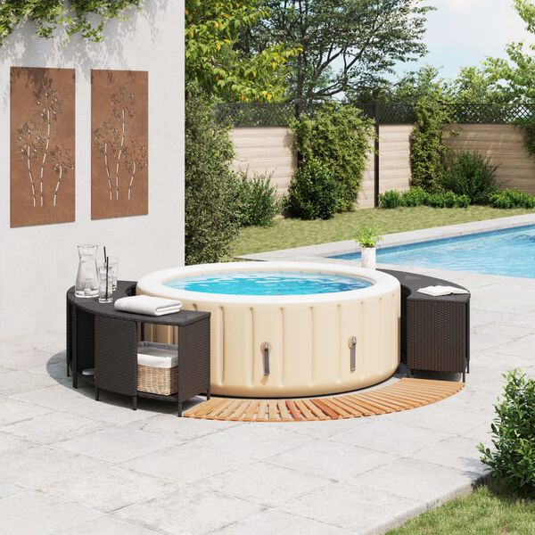 vidaXL Whirlpool-Umrandung Schwarz Poly-Rattan und Massivholz Akazie