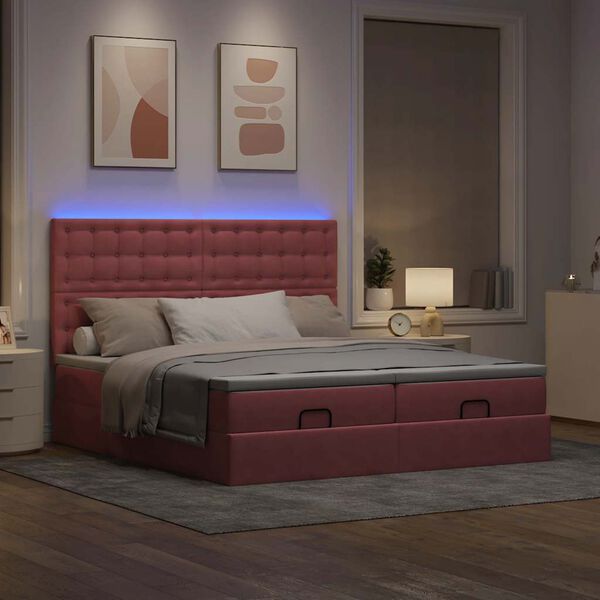 vidaXL Ottoman-Bett mit Matratzen & LEDs Rosa 160x200 cm Samt